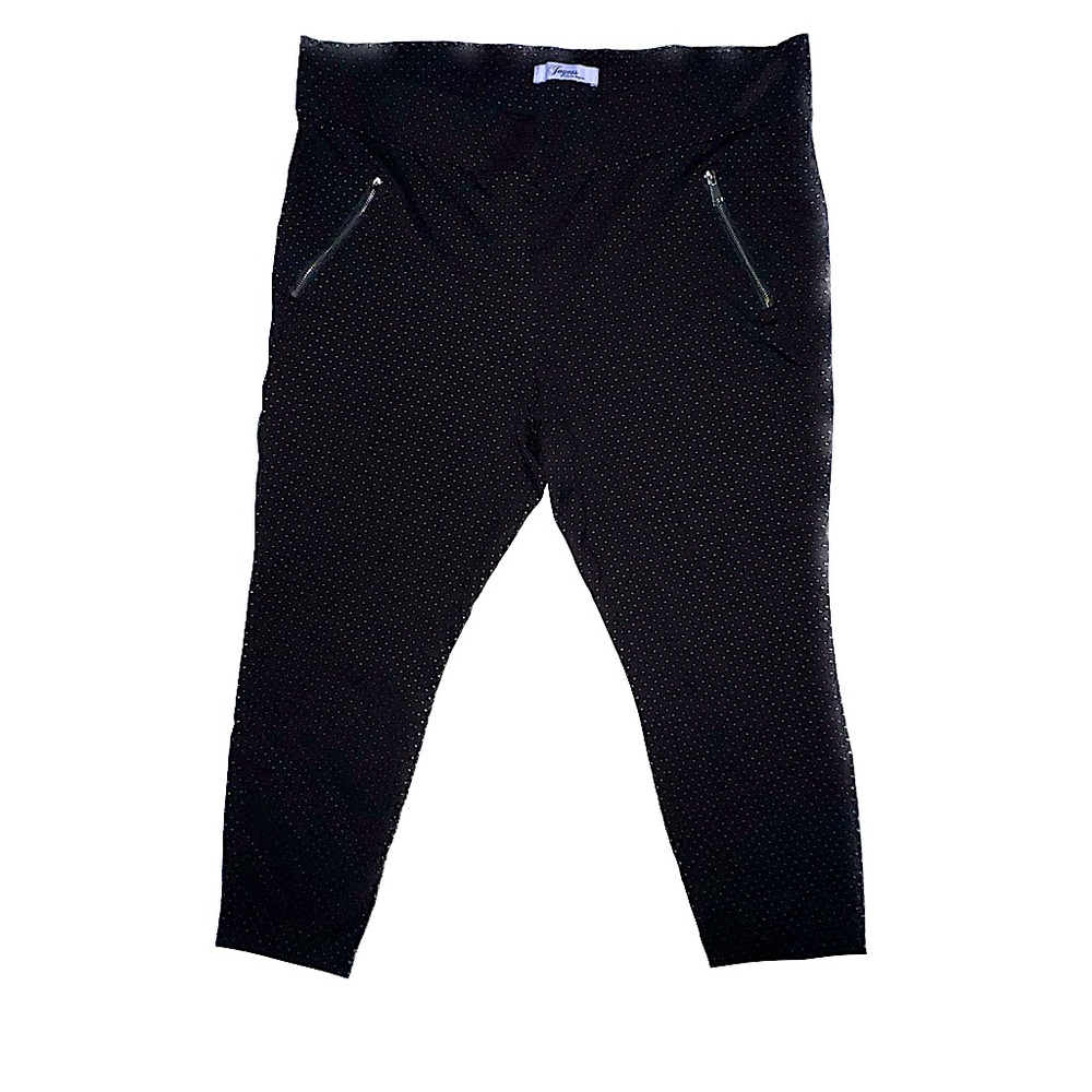 Joyous Black & Gold Ankle Pant w/ Faux Zipper Pockets